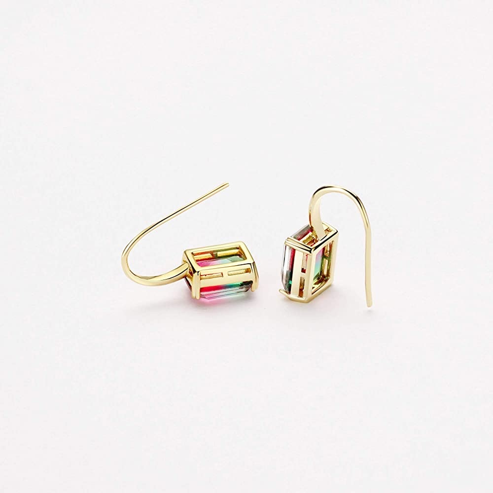 Watermelon Tourmaline earrings high quality elegant hand made ombre gradient - Picture 5 of 11